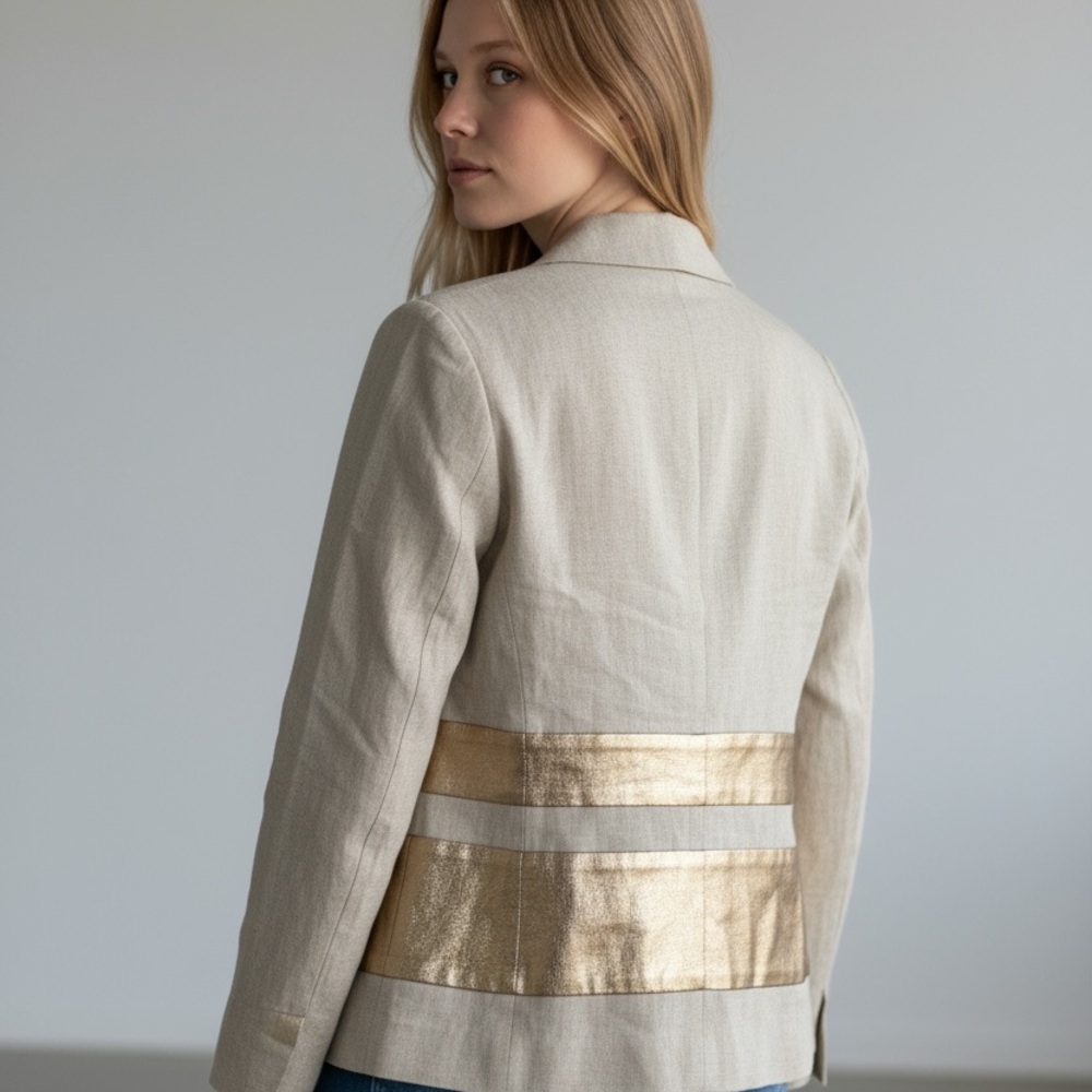 ✨  Women’s LAVEER Elegant Beige and Gold Blazer Size 10 NWT - Picture 5 of 6